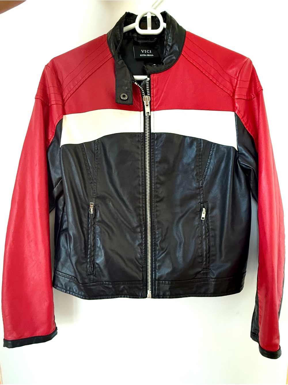 VICI Collection Colorblock Faux Leather Moto Jacket